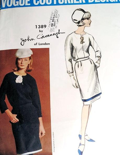 1960s JOHN CAVANAGH Slim Tunic Dress Pattern VOGUE Couturier Design 1389, Day or Evening  Dress Bust 40 Vintage Sewing Pattern