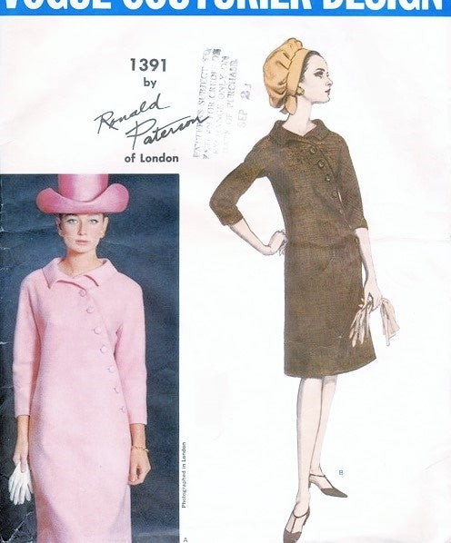 60s STRIKING Ronald Paterson Asymmetrical Dress Pattern VOGUE COUTURIER Design 1391 Totally Classy Bust 32 Vintage Sewing Pattern