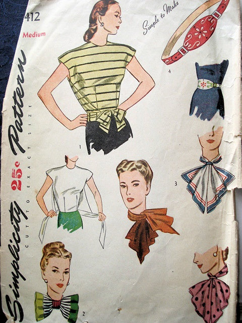 1940s ACCESSORIES PATTERN WRAP BLOUSE, BELT, SCARVES