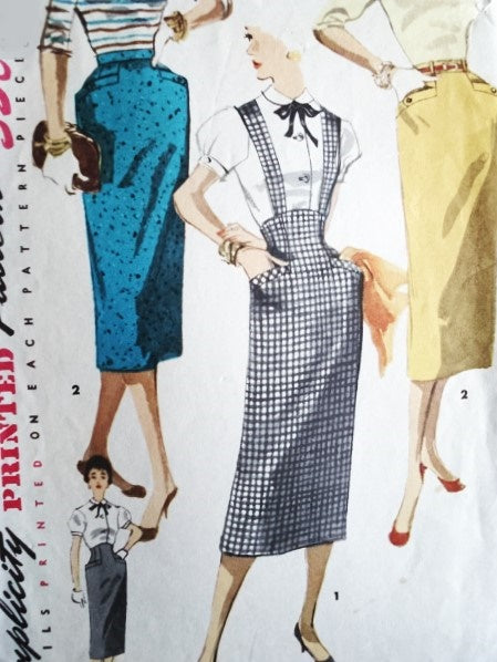 1950s ROCKABILLY Slim Skirt Pattern SIMPLICITY 1423 Regular or High Waist Suspender Version Waist 24 Vintage Sewing Pattern UNCUT