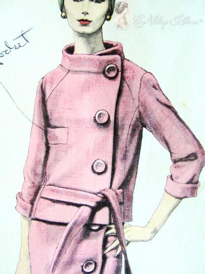 1960s ELEGANT Pierre Cardin Suit Pattern VOGUE Paris Original 1434 Side Button Feature, Stand Up Collar, Eye Catching Design Bust 32 Vintage Sewing Pattern FACTORY FOLDED