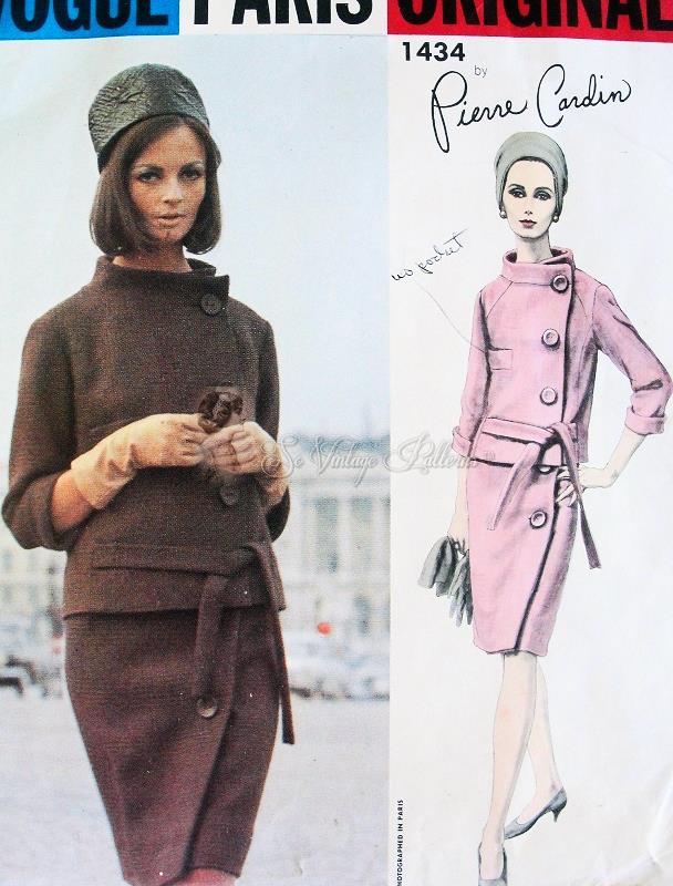 1960s ELEGANT Pierre Cardin Suit Pattern VOGUE Paris Original 1434 Side Button Feature, Stand Up Collar, Eye Catching Design Bust 32 Vintage Sewing Pattern FACTORY FOLDED