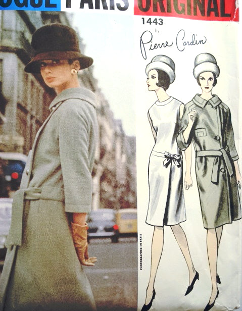 1960s CLASSY PIERRE CARDIN Elegant Dress and Coat Pattern VOGUE PARIS Original 1443 Bust 32 Vintage Sewing Pattern