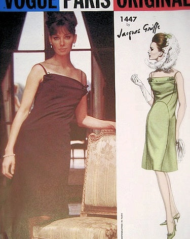 1960s SEDUCTIVE  Cocktail Party Dress Pattern VOGUE PARIS Original 1447 Jacques Griffe Camisole Bodice Evening Dress Bust 34 Vintage Sewing Pattern