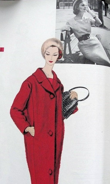 1950s PATOU Slim Double Breasted Dress and Coat Pattern Stylish Design VOGUE PARIS ORIGINAL 1461 Vintage Sewing Pattern Bust 34