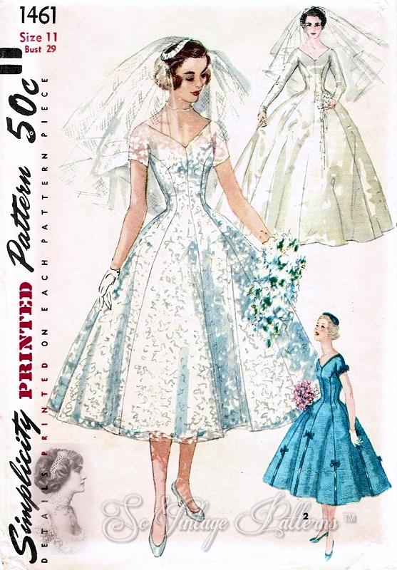 1950s BEAUTIFUL Wedding Dress Pattern SIMPLICITY 1461 Bridal Gown and Veil With Head Piece, PRINCESS Style Figure Flattering Bust 30 Vintage Sewing Pattern