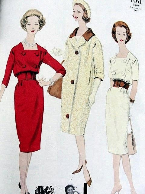 1950s PATOU Slim Double Breasted Dress and Coat Pattern Stylish Design VOGUE PARIS ORIGINAL 1461 Vintage Sewing Pattern Bust 34