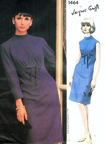 1960s JACQUES GRIFFE Slim Dress Pattern VOGUE PARIS Original 1464 Pretty Drawstring Bodice Bust 32 Vintage Sewing Pattern