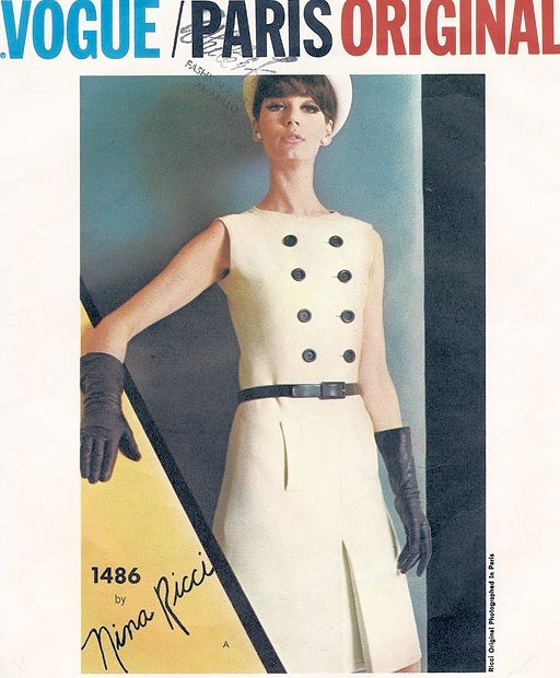 1960s FABULOUS Nina Ricci Dress Pattern VOGUE Paris Original 1486 Double Breasted Dress,Lovely Details, Bust 32 Vintage Sewing Pattern