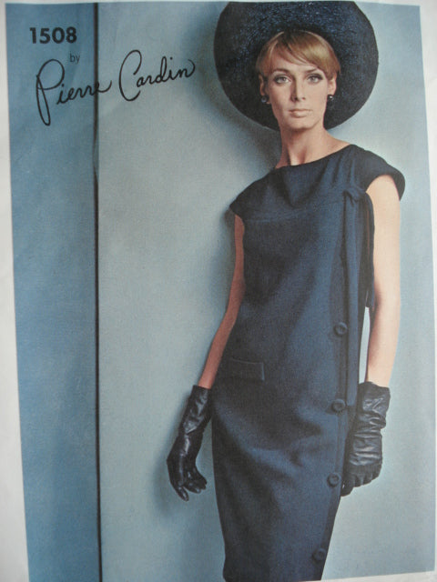1960s Pierre Cardin Slim Dress Pattern Vogue Paris Original 1508 Slightly Fitted Side Wrap Effect Cap Sleeves Classic Elegance