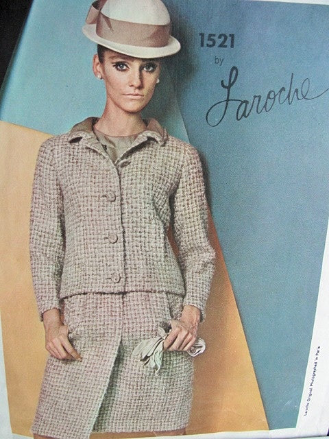 1960s FABULOUS Laroche 3 Pc Suit Pattern VOGUE Paris Original 1521Lovely Design, Bust 34 Vintage Sewing Pattern