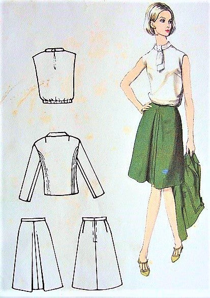 1960s CLASSY 3 Pc Suit Pattern VOGUE Paris Original 1533 GRIFFE Day or After 5 Suit Bust 32 Vintage Sewing Pattern