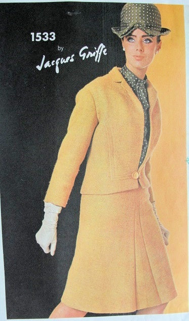 1960s CLASSY GRIFFE  3 Pc Suit Pattern VOGUE PARIS ORIGINAL 1533 Daytime or Cocktail Suit Size 10 Vintage Sewing Pattern