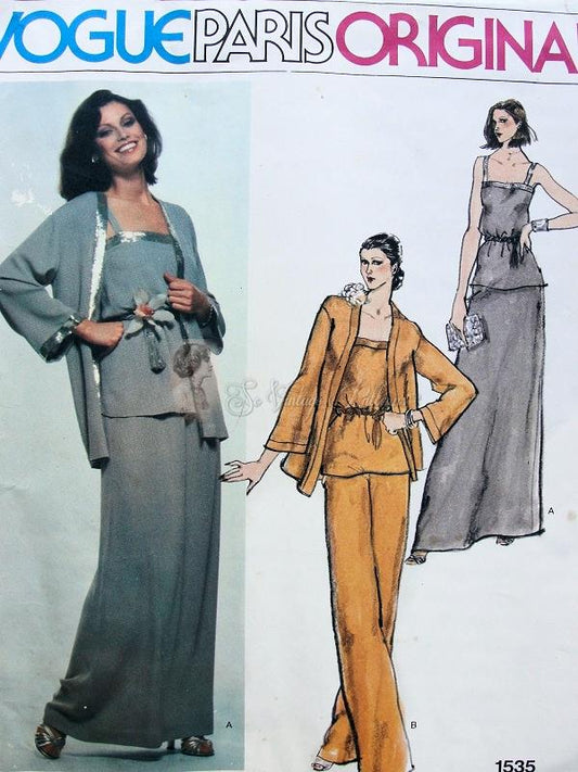 1970s FABULOUS Nina Ricci Elegant Evening Jacket, Top, Skirt and Pants Pattern VOGUE Paris Original 1535  Bust 31 Vintage Sewing Pattern Factory Folded