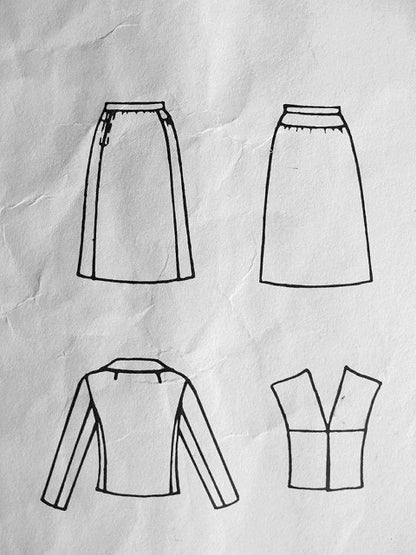 1960s SIMONETTA 3 Pc Suit Pattern Vogue Couturier Design 1536 Double Breasted Jacket  A Shape Skirt Lovely Cowl Neck Blouse Vintage Sewing Pattern