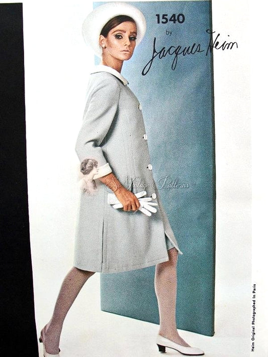 1960s STYLISH Jacques Heim Coat and Dress Pattern Vogue Paris Original 1540  Figure Flattering Slim Dress  and Coat Bust 31 Vintage Sewing Pattern FACTORY FOLDED