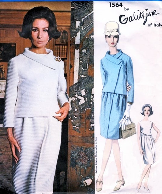1960s STRIKING Dress and Jacket Pattern VOGUE COUTURIER DESIGN 1564 GALITIZINE Diagonal Side Closing Jacket Day or Cocktail Evening  Bust 31 Vintage Sewing Pattern FACTORY FOLDED