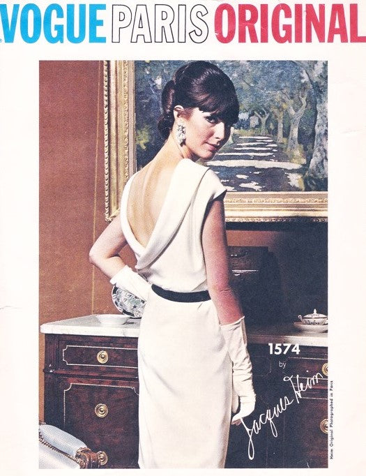 1960s SIZZLING Jacques Heim Dress Pattern VOGUE Paris Original 1574 Low Back Surplice Style Bias Roll Front Neckline Lovely Cocktail Evening Dress Bust 32 Vintage Sewing Pattern