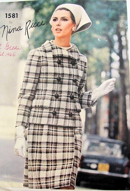 1960s NINA RICCI Mod Suit and Blouse Pattern VOGUE Paris Original 1581 Longer Double Breasted Jacket, Slim Wrap Style Skirt, Bias Overblouse Bust 31 Vintage Sewing Pattern  UNCUT + Sew in Label