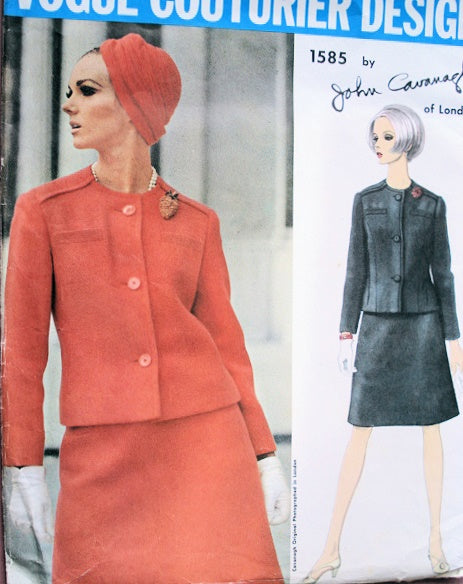 1960s MOD John Cavanagh Suit Pattern VOGUE COUTURIER DESIGN 1585 Fitted Jacket Bias Flared Skirt Bust 32 Vintage Sewing Pattern UNCUT