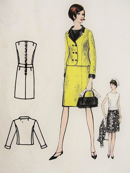 1960s Mod Dress and Jacket Pattern Jacques Heim Designer Vogue Paris Original 1588 Vintage Sewing Pattern Bust 34