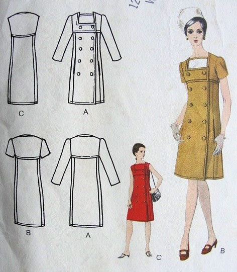 1960s MOD Yves Saint Laurent Double Breasted Dress Pattern VOGUE Paris Original 1620 Beautiful Classic YSL Style Bust 36 Vintage Sewing Pattern FACTORY FOLDED
