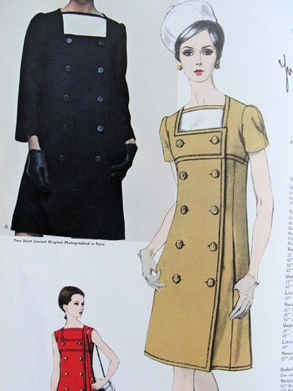 1960s MOD Yves Saint Laurent Double Breasted Dress Pattern VOGUE Paris Original 1620 Beautiful Classic YSL Style Bust 36 Vintage Sewing Pattern FACTORY FOLDED