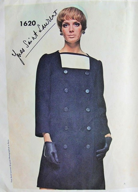 1960s MOD Yves Saint Laurent Double Breasted Dress Pattern VOGUE Paris Original 1620 Beautiful Classic YSL Style Bust 36 Vintage Sewing Pattern FACTORY FOLDED