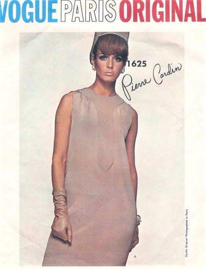 1960s ELEGANT Pierre Cardin Slim Dress Pattern VOGUE Paris Original 1625 Daytime or Cocktail Party Dress  Bust 36 Vintage Sewing Pattern