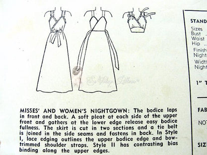 1940s PIN UP Style Nightgowns Lingerie Pattern SIMPLICITY 1627 Glam Surplice Bodice Figure Flattering Bias Cut Vintage Sewing Pattern Bust 34