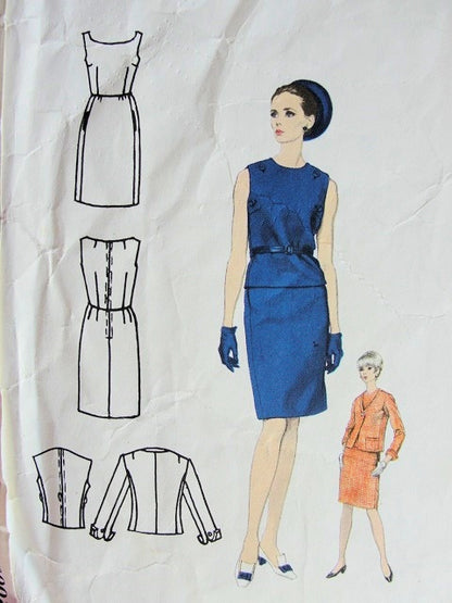 1960s NINA RICCI 2 Pc Slim Dress and Jacket VOGUE PARIS ORIGINAL 1633 Classy Day or Cocktail Evening Bust 32 Vintage Sewing Pattern