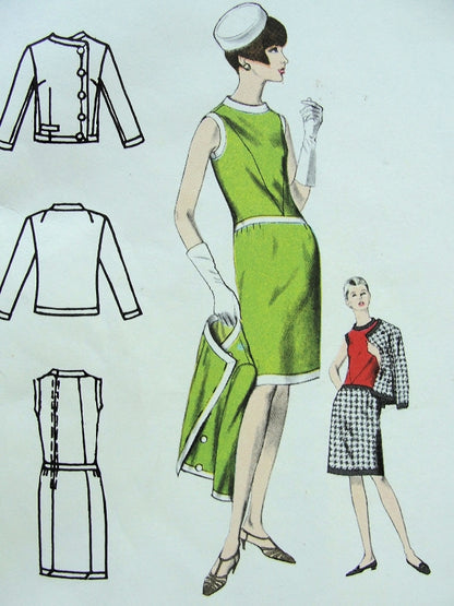 1960s ELEGANT Balmain Slim Dress and Jacket Pattern VOGUE Paris Original 1634 Easy Chic, Bust 34 Vintage Sewing Pattern