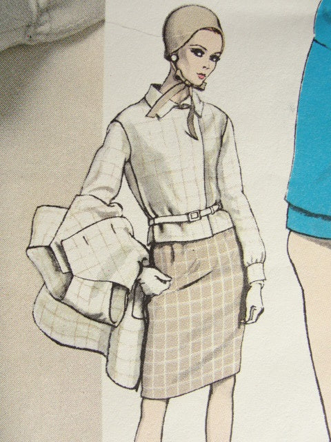 1960s FORQUET Mod Coat 2 Pc Dress Pattern VOGUE COUTURIER DESIGN 1649 Sleeveless Coat, Blouse Jacket, Slim Skirt Vintage Sewing Pattern