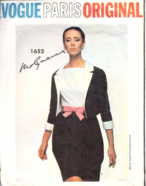 1960s MOLYNEUX Stunning Cocktail Party Dress Evening Gown and Jacket Pattern VOGUE PARIS ORIGINAL 1652 Low Back Total Elegance Bust 36 Vintage Sewing Pattern FACTORY FOLDED + Label