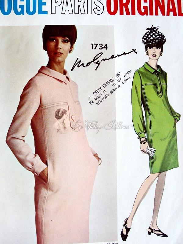 1960s CLASSY Molyneux Slim Dress Pattern VOGUE Paris Original 1734 Bust 34 Vintage Sewing Pattern FACTORY FOLDED