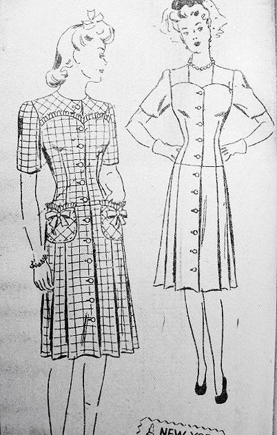 1940s FRONT BUTTON DRESS PATTERN WAR TIME WW II DAY or DINNER STYLES SWEETHEART NECKLINE VERSION NEW YORK 1762 FACTORY FOLDED Bust 30-40