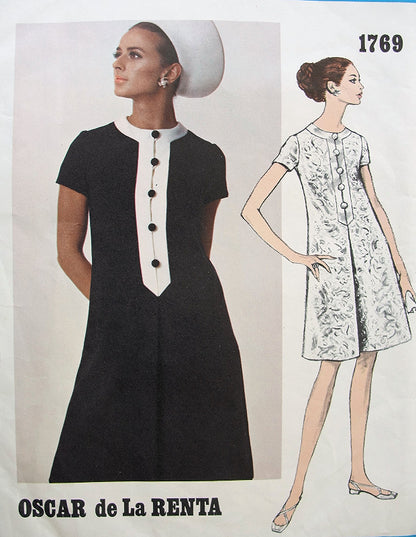 1960s Oscar de La Renta Dress Pattern Vogue Americana 1769 A Line Inverted Front Pleat Vintage Sewing Pattern Bust 32 or 36 Available