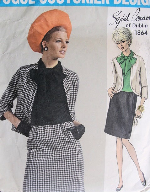 Vintage 60s Vogue Sewing Pattern VOGUE COUTURIER DESIGN 1864 Sybil Connolly Suit and Blouse with Ascot Pussy Bow  Bust 32.5 Mad Men Fashion