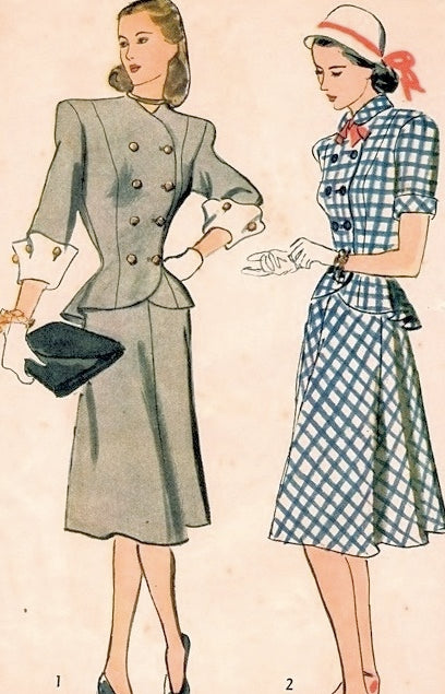 1940s FABULOUS Forties Suit Pattern SIMPLICITY 1866 Princess Peplum Jacket Turned Back Cuffs,Flared Skirt Bust 29 Vintage Sewing Pattern