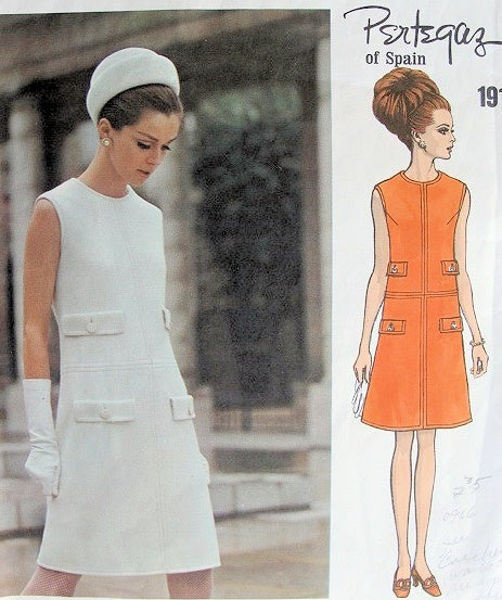 1960s ELEGANT Pertegaz Dress Pattern VOGUE Couturier Design 1916 Semi fitted A Line Sleeveless Dress  Day or After 5 Bust 32.5 Vintage Sewing Pattern