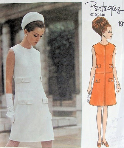 1960s ELEGANT Pertegaz Dress Pattern VOGUE Couturier Design 1916 Semi fitted A Line Sleeveless Dress  Day or After 5 Bust 32.5 Vintage Sewing Pattern