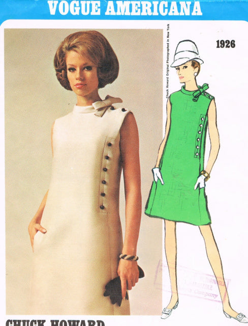 1960s ELEGANT Chuck Howard Dress Pattern VOGUE AMERICANA 1926 Side Button Design Daytime or After 5 Dinner Dress Bust 32 Vintage Sewing Pattern FF