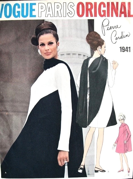 1960s DRAMATIC Pierre Cardin Dress With Attached Shawl Scarf Pattern VOGUE Paris Original 1941, Stunning Day or Evening Design Bust 36 Vintage Sewing Pattern FACTORY FOLDED