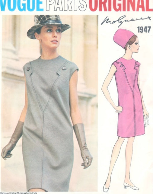 MOD 1960s MOLYNEUX  Dress Pattern VOGUE PARIS ORIGINAL 1947 Classy Seam Interest Shift Dress Bust 34 Vintage Sewing Pattern FACTORY FOLDED