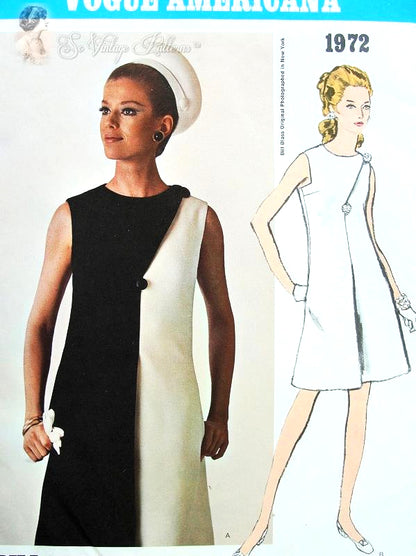 1960s Elegant Bill Blass Dress Pattern VOGUE AMERICANA 1972 Day or Evening Includes Two Tone Version Bust 32 Vintage Sewing Pattern FACTORY FOLDED