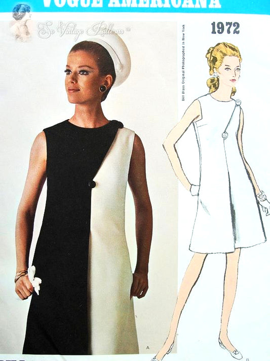1960s Elegant Bill Blass Dress Pattern VOGUE AMERICANA 1972 Day or Evening Includes Two Tone Version Bust 32 Vintage Sewing Pattern FACTORY FOLDED