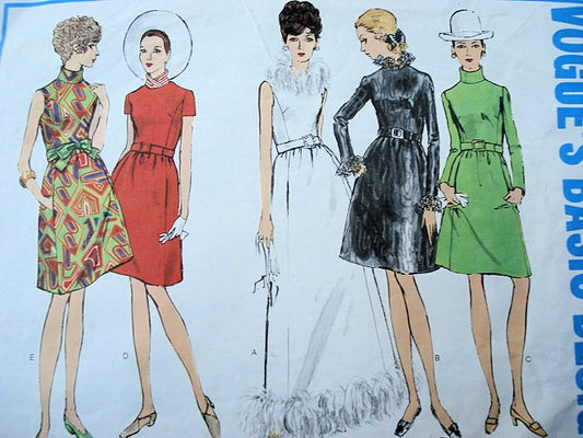 1960s DAY OR EVENING DRESS GOWN PATTERN VOGUE BASIC DESIGN