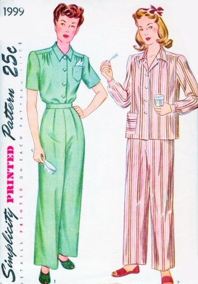 1940s FAB Pajamas Pattern SIMPLICITY 1999 Classy Kate Hepburn Front Pleated Trousers Perfect Daytime Wear Bust 32 Vintage Sewing Pattern FACTORY FOLDED