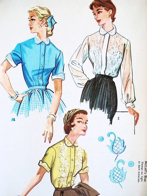 1950s BEAUTIFUL Blouse Pattern McCALLS 2023 Three Styles Includes Embroidery Transfer Perfect For Sheer Fabrics Bust 32 Vintage Sewing Pattern UNCUT