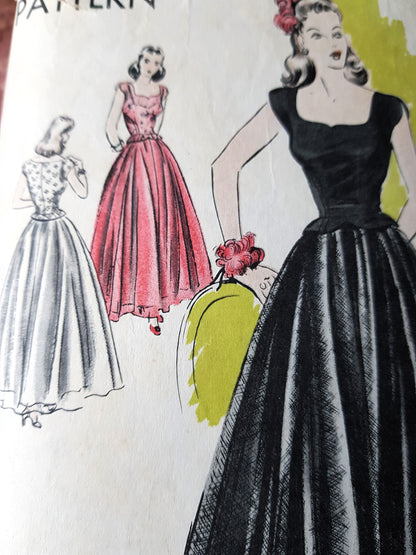 Early 40s BEAUTIFUL Evening Gown Pattern VOGUE 5003 Dreamy Full Skirt Gown, Low Shaped Neckline, Camisole Top, Bust 32 Vintage Sewing Pattern